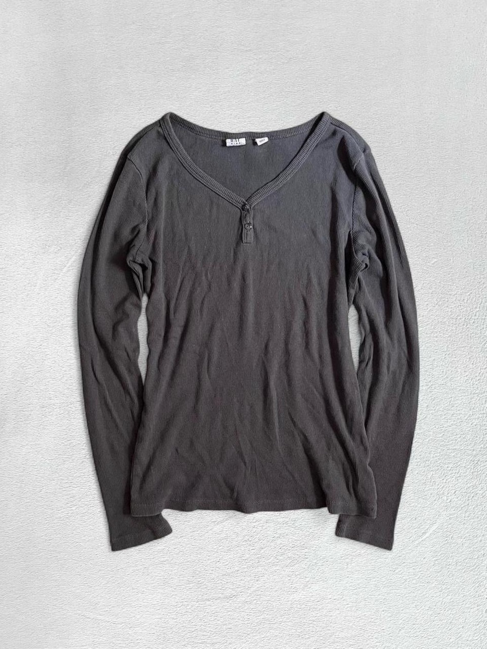 Gap Kids Dark Grey Cotton Ribbed Long-Sleeve Button Henley Top, Girls’ XL